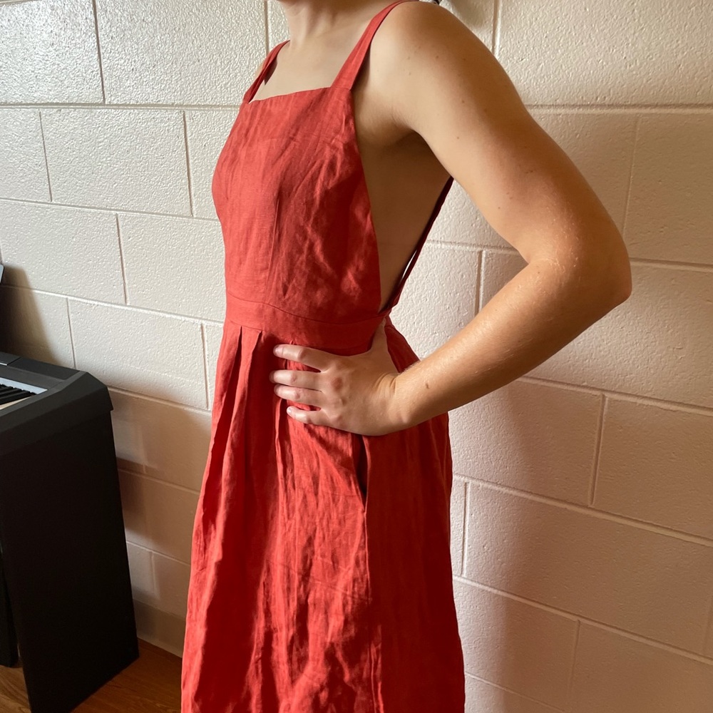 Handmade Linen Midi Pinafore Dress w/ Open Back